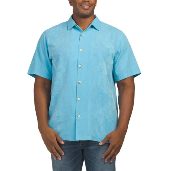 TOMMY BAHAMA River Blue Big And Tall Silk Bali Border Shirt
